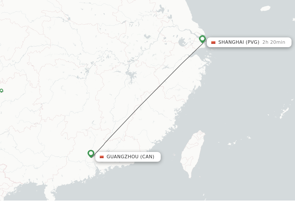 Flights from Guangzhou to Shanghai route map