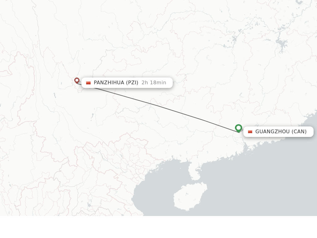 Flights from Guangzhou to Pan Zhi Hua route map