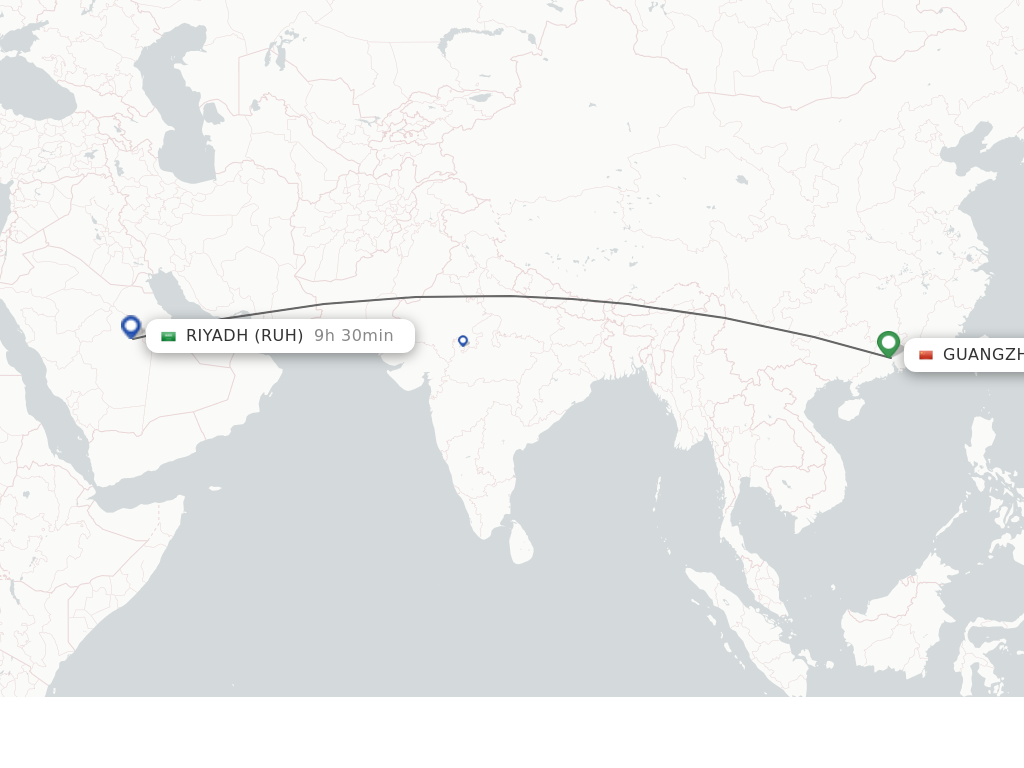 Flights from Guangzhou to Riyadh route map