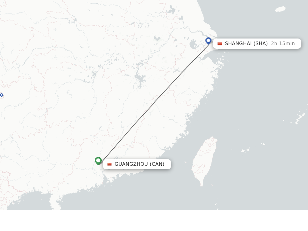 Flights from Guangzhou to Shanghai route map