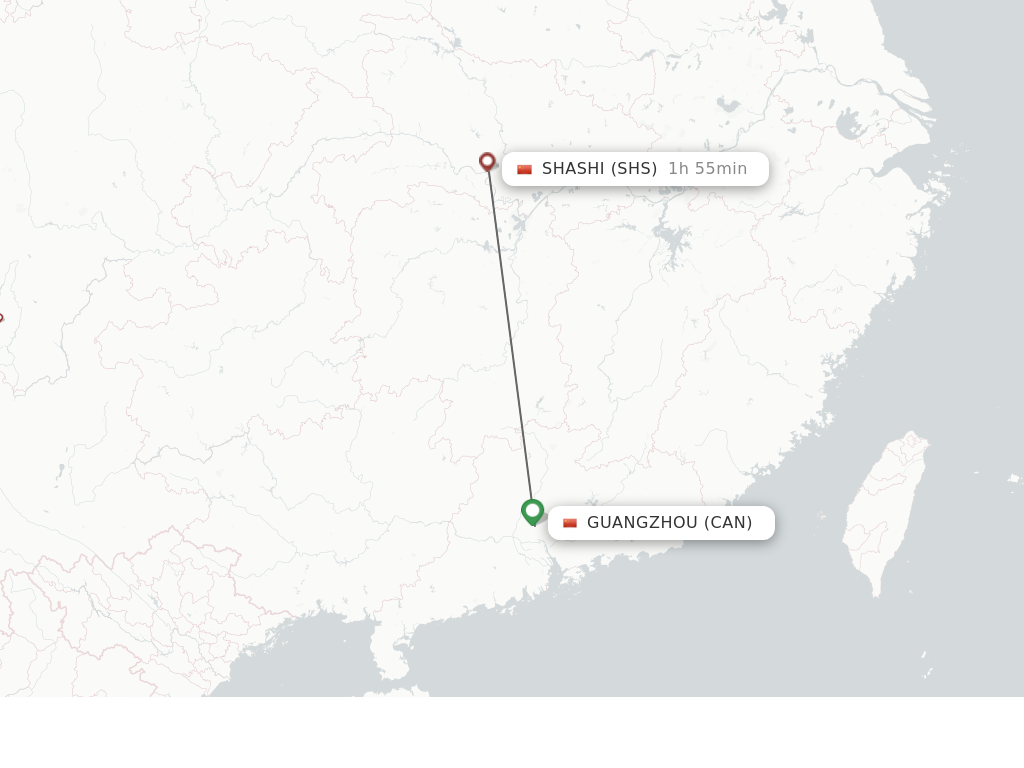 Flights from Guangzhou to Shashi route map