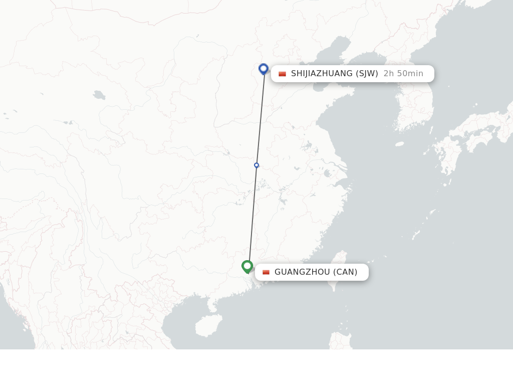 Flights from Guangzhou to Shijiazhuang route map