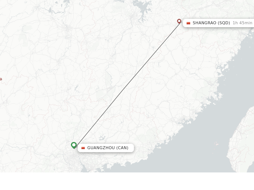 Flights from Guangzhou to Shangrao route map
