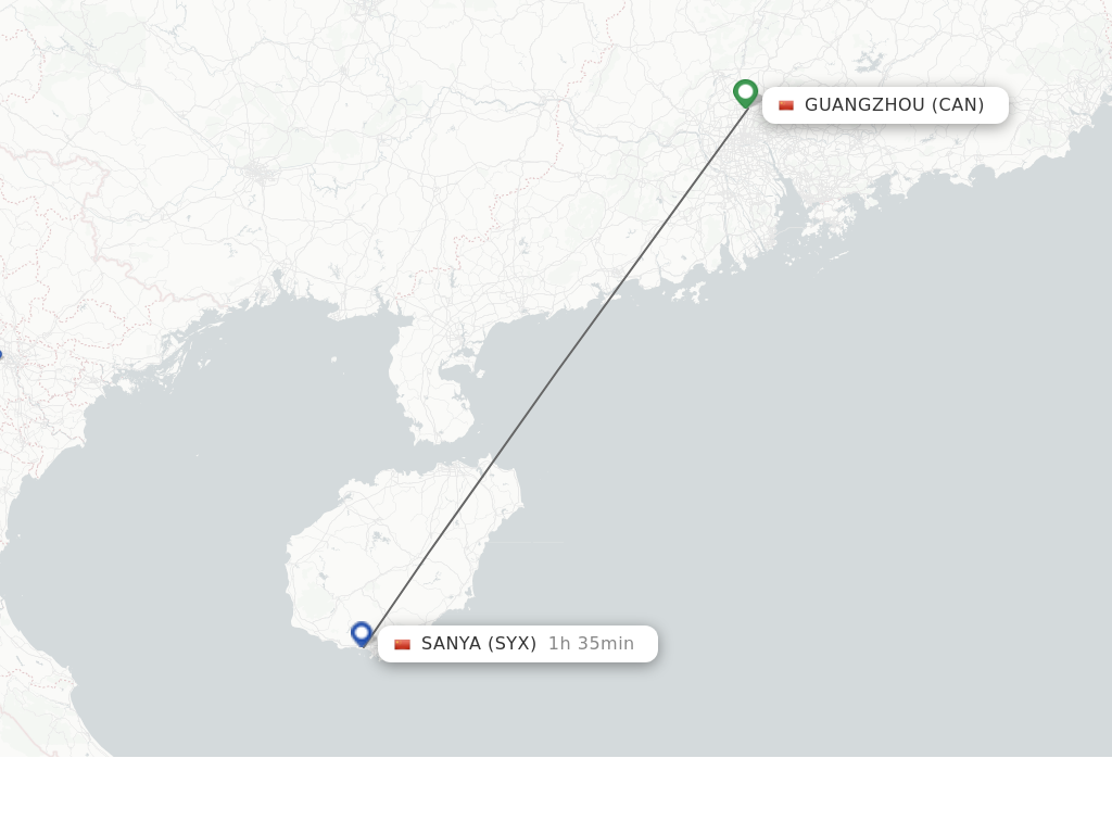 Flights from Guangzhou to Sanya route map