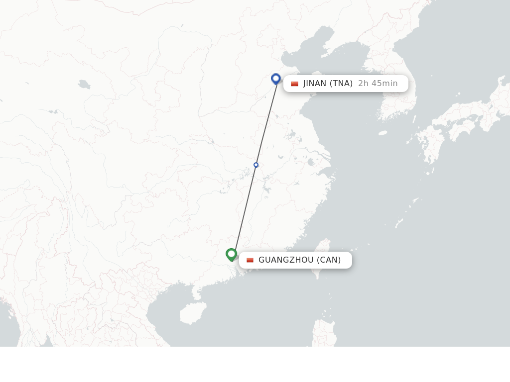 Flights from Guangzhou to Jinan route map