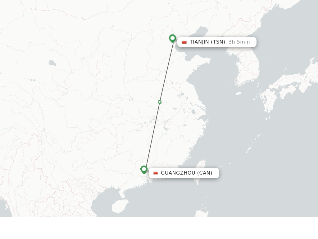 Flights from Guangzhou to Tianjin route map