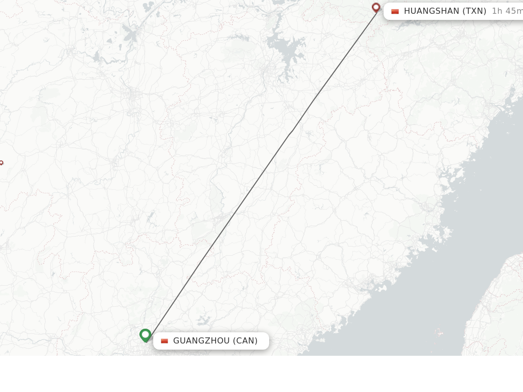Flights from Guangzhou to Tunxi route map