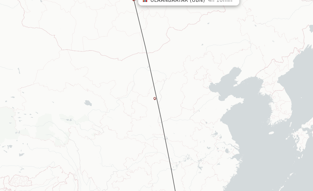 Flights from Guangzhou to Ulaanbaatar route map