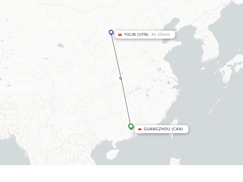 Flights from Guangzhou to Yulin route map