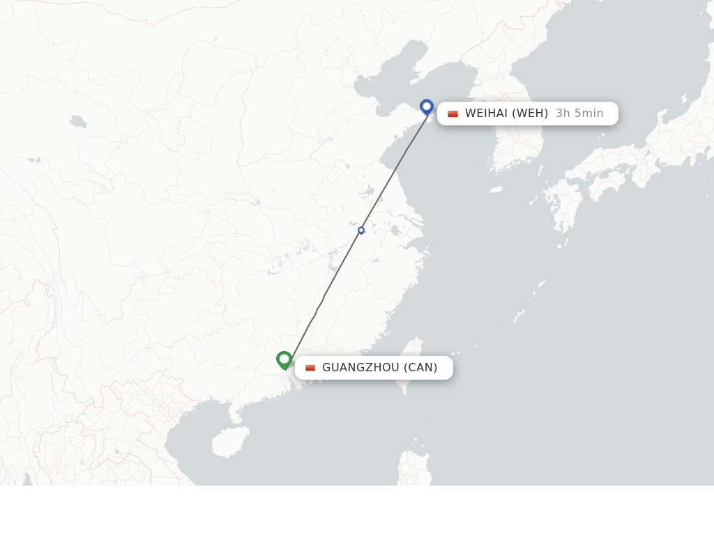 Flights from Guangzhou to Weihai route map