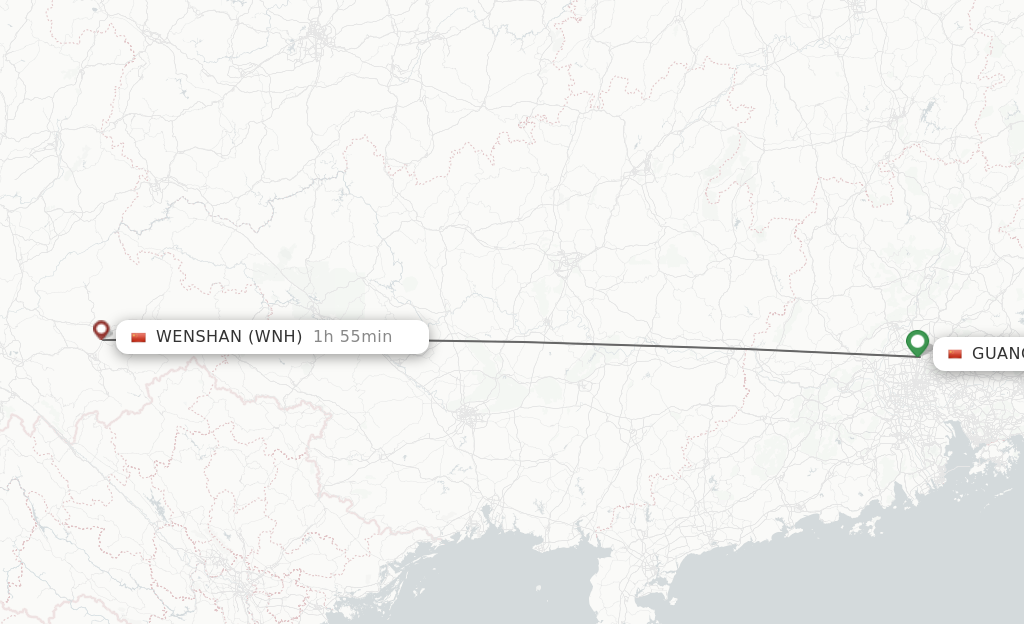 Flights from Guangzhou to Wenshan route map