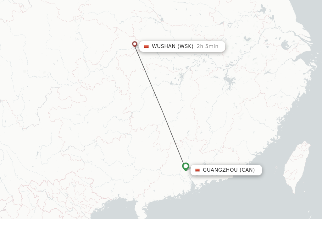 Flights from Guangzhou to Wushan route map