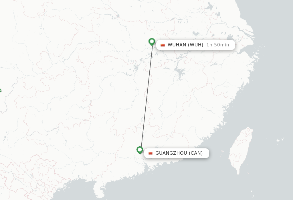 Flights from Guangzhou to Wuhan route map