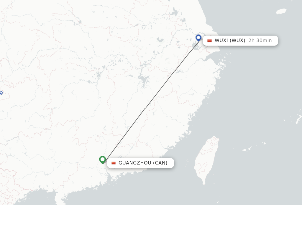 Flights from Guangzhou to Wuxi route map