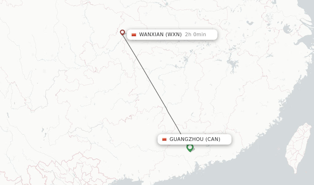 Flights from Guangzhou to Wanxian route map