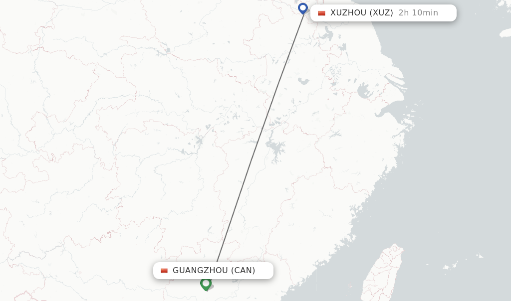 Flights from Guangzhou to Xuzhou route map