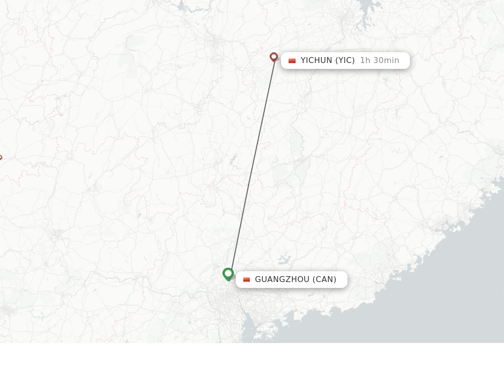 Flights from Guangzhou to Yichun route map