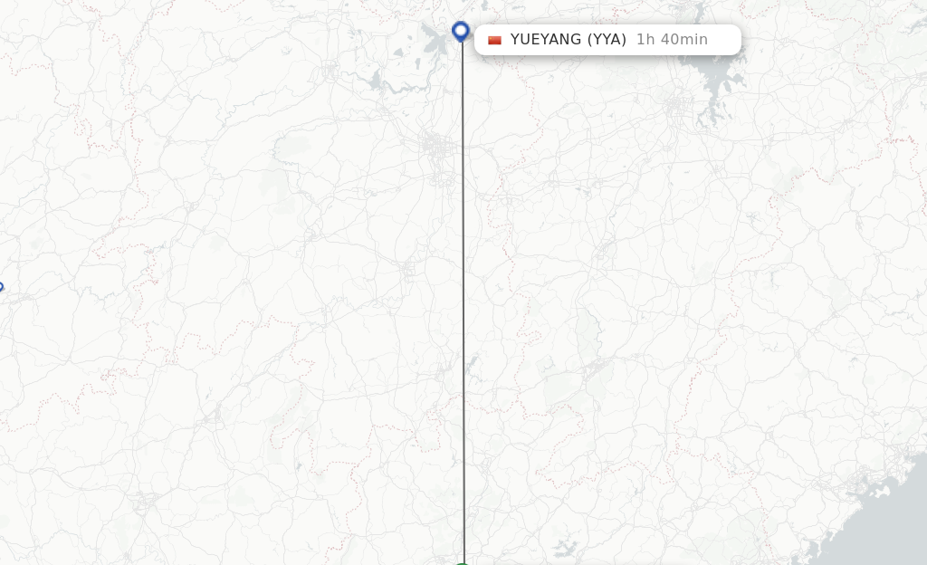 Flights from Guangzhou to Yueyang route map