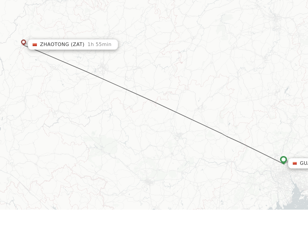 Flights from Guangzhou to Zhaotong route map