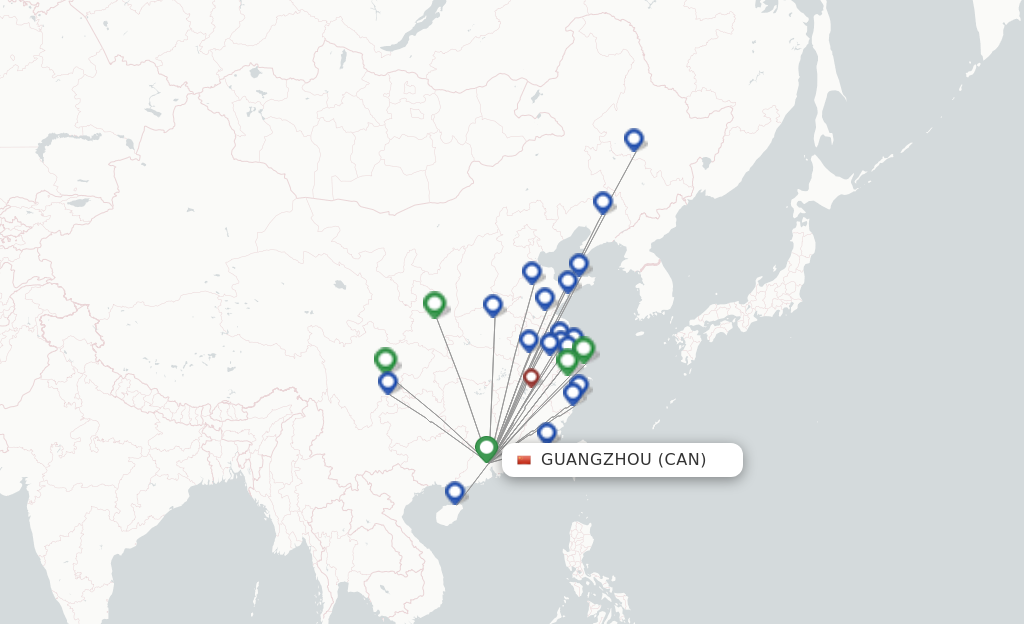 Route map with flights from Guangzhou with Shenzhen Airlines