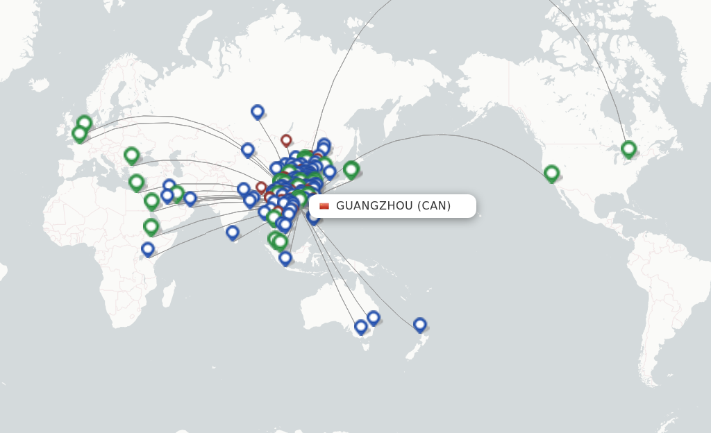 Flights from Guangzhou to New York route map