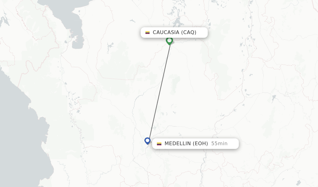 Flights from Caucasia to Medellin route map