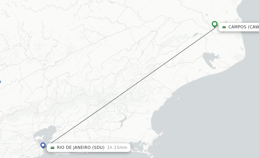 Flights from Campos to Rio De Janeiro route map