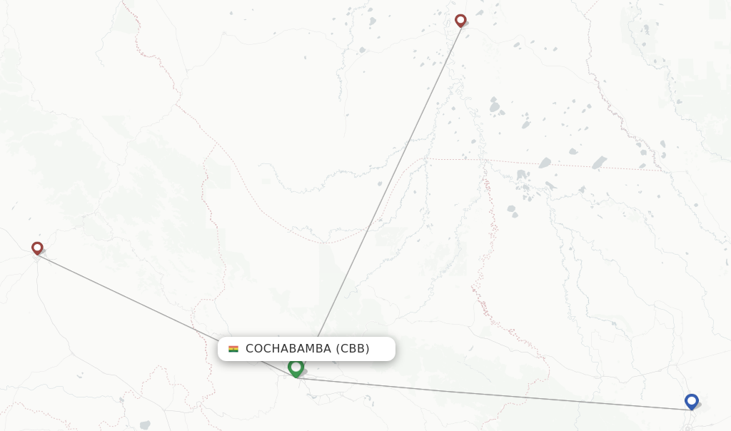 Route map with flights from Cochabamba with EcoJet