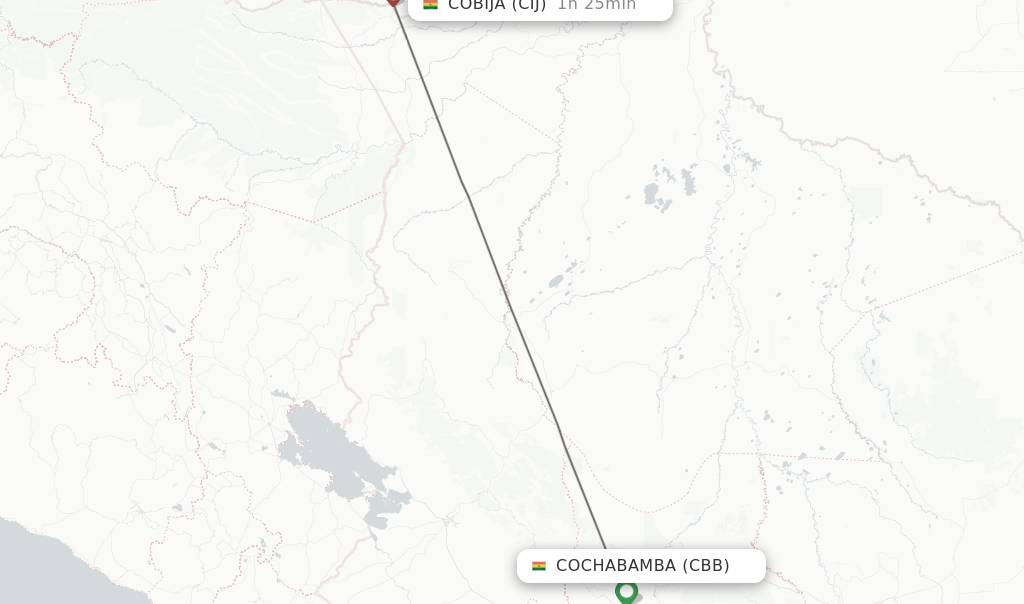 Flights from Cochabamba to Cobija route map