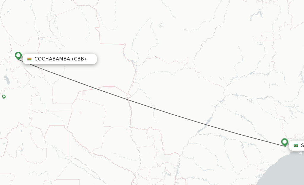 Flights from Sao Paulo to Cochabamba route map