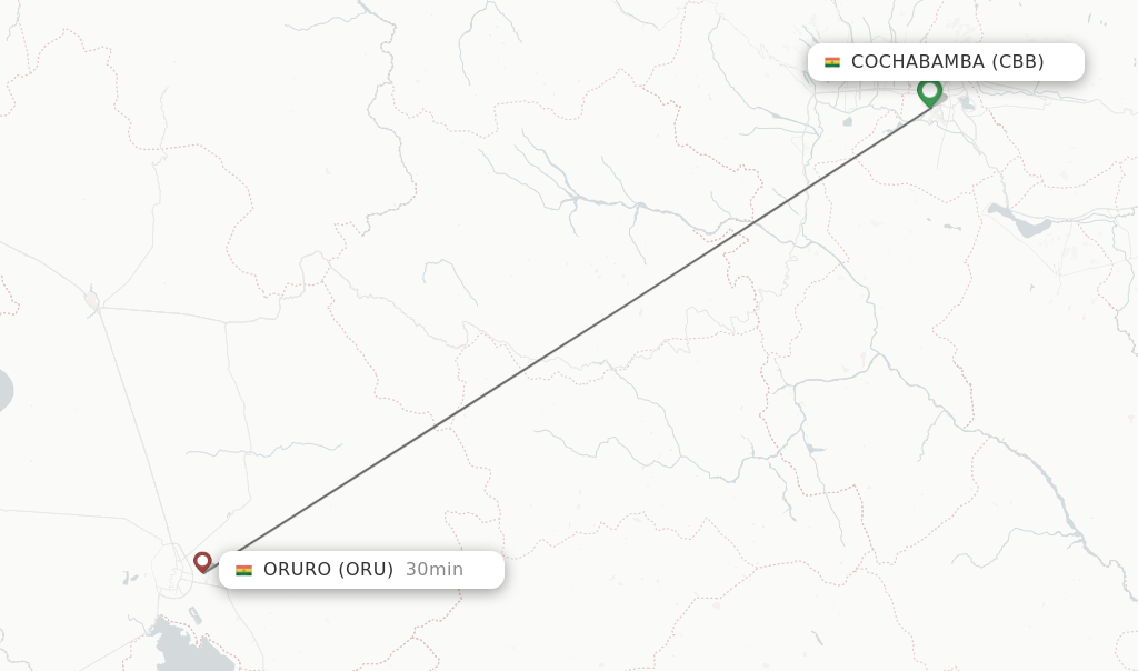 Flights from Cochabamba to Oruro route map
