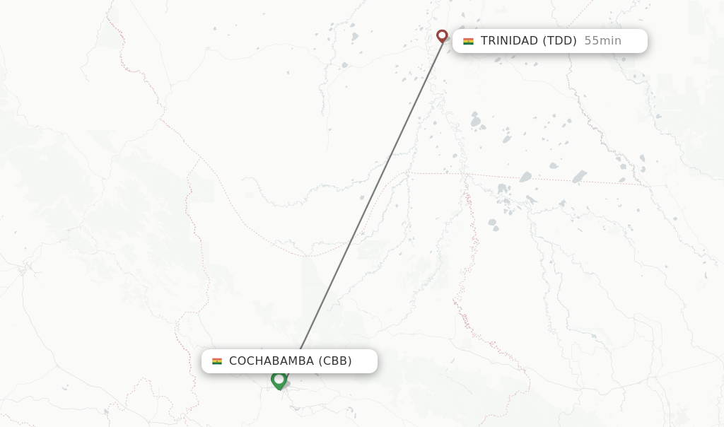 Flights from Cochabamba to Trinidad route map