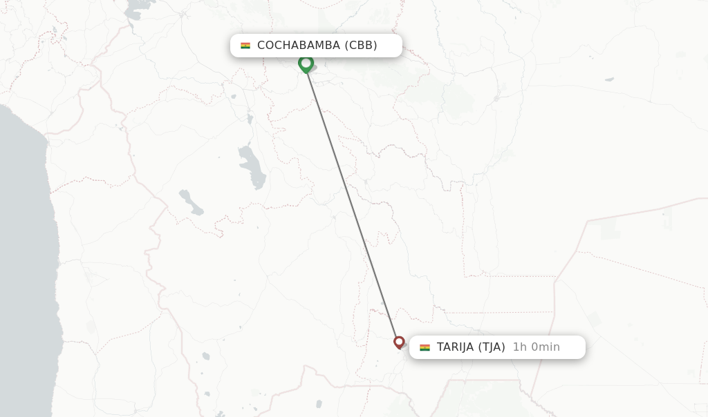 Flights from Cochabamba to Tarija route map