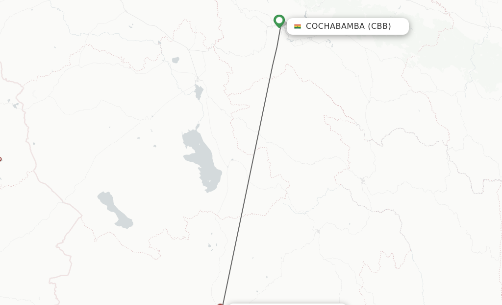 Flights from Cochabamba to Uyuni route map