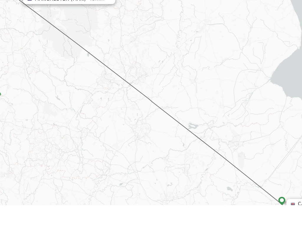 Flights from Cambridge to Manchester route map