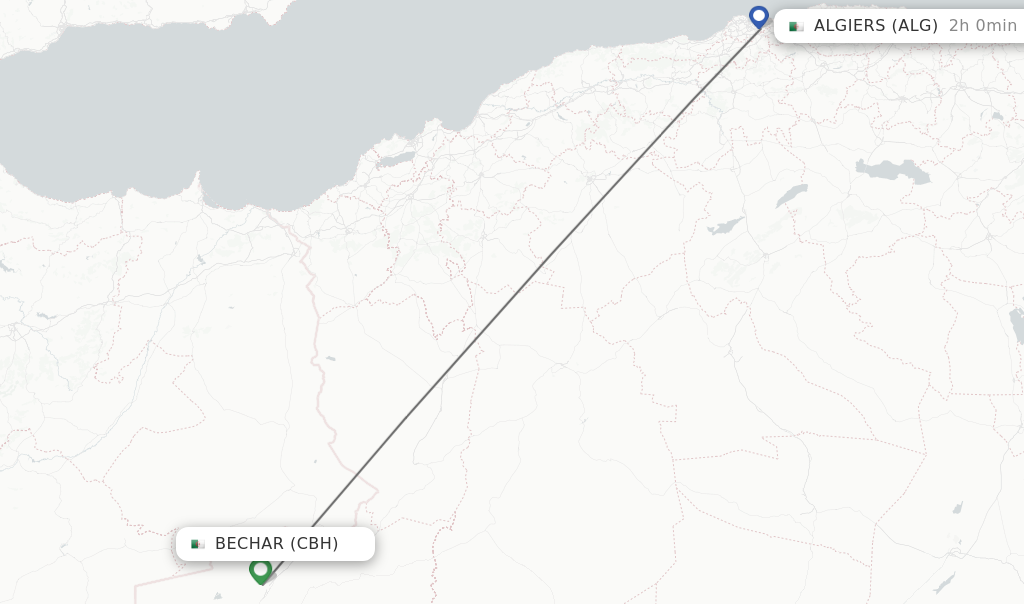 Flights from Bechar to Algiers route map