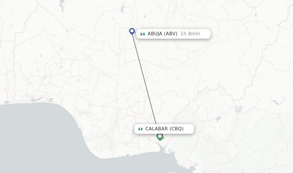 Flights from Calabar to Abuja route map