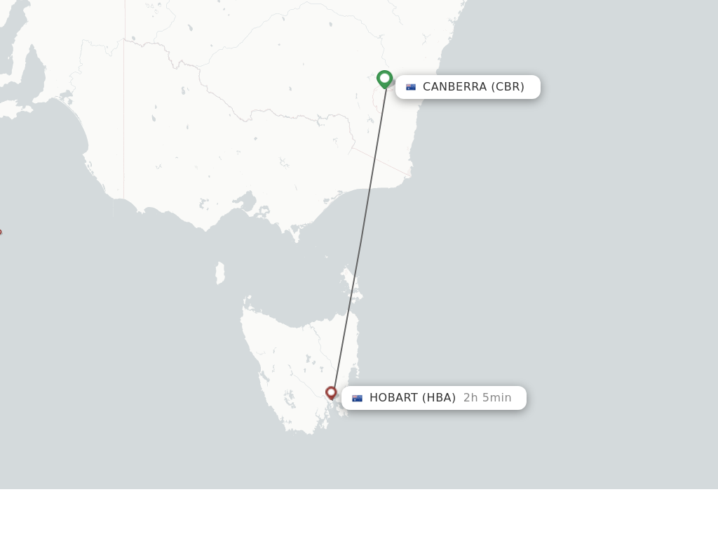 Flights from Canberra to Hobart route map