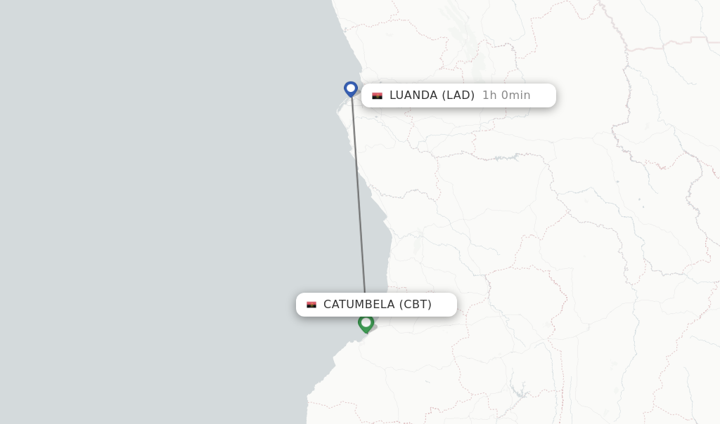 Flights from Catumbela to Luanda route map