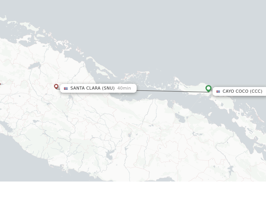 Flights from Santa Clara to Cayo Coco route map
