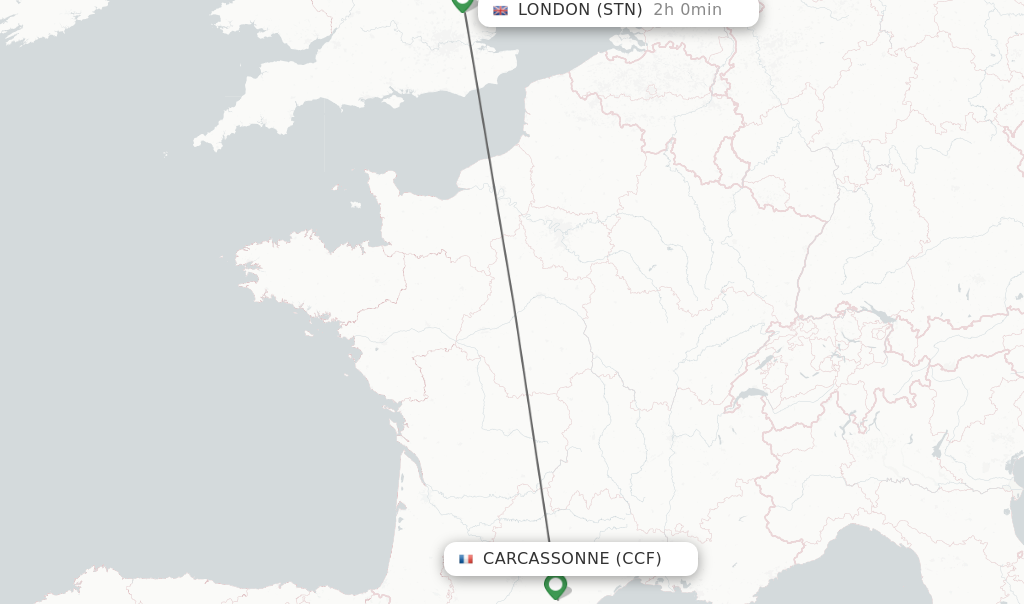 Flights from Carcassonne to London route map