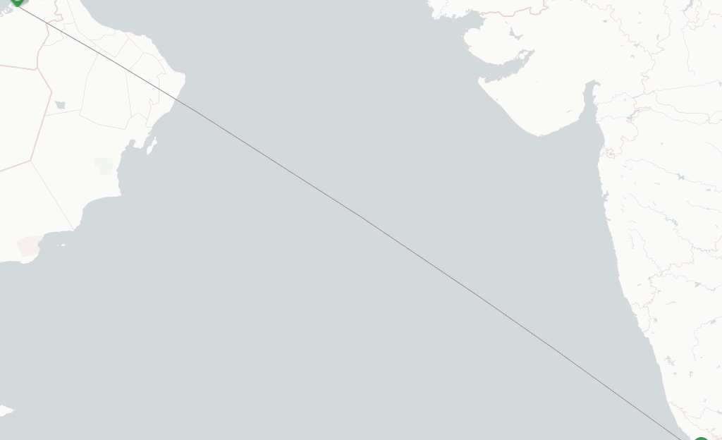 Route map with flights from Kozhikode with Air Arabia Abu Dhabi