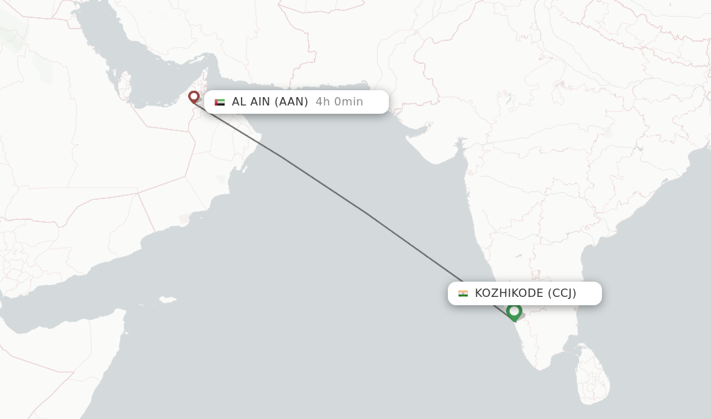 Flights from Kozhikode to Al Ain route map