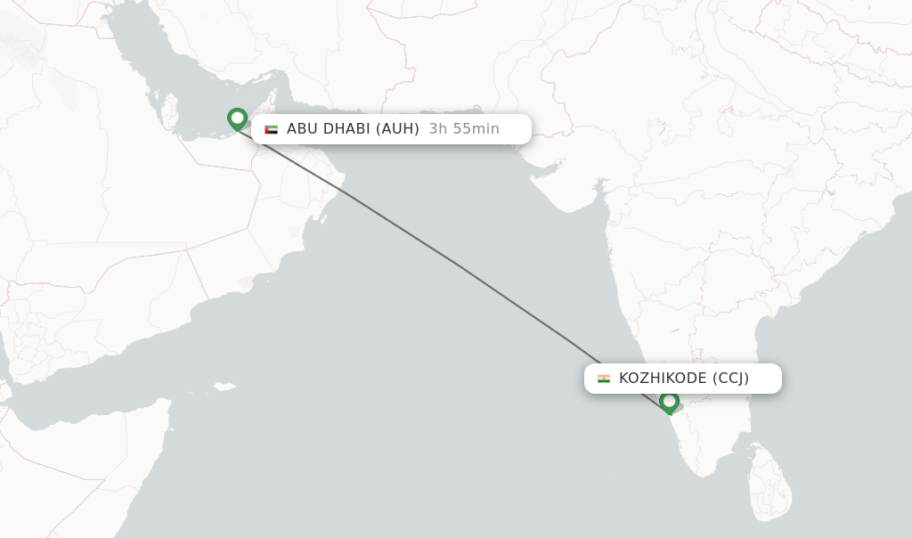 Flights from Kozhikode to Abu Dhabi route map