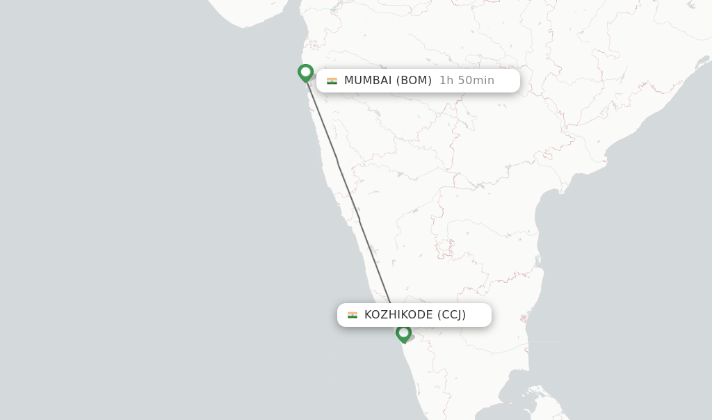 Flights from Kozhikode to Mumbai route map