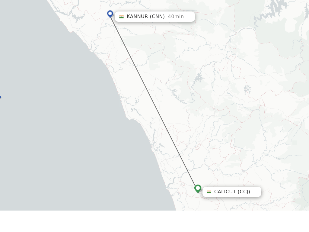 Flights from Kozhikode to Kannur route map