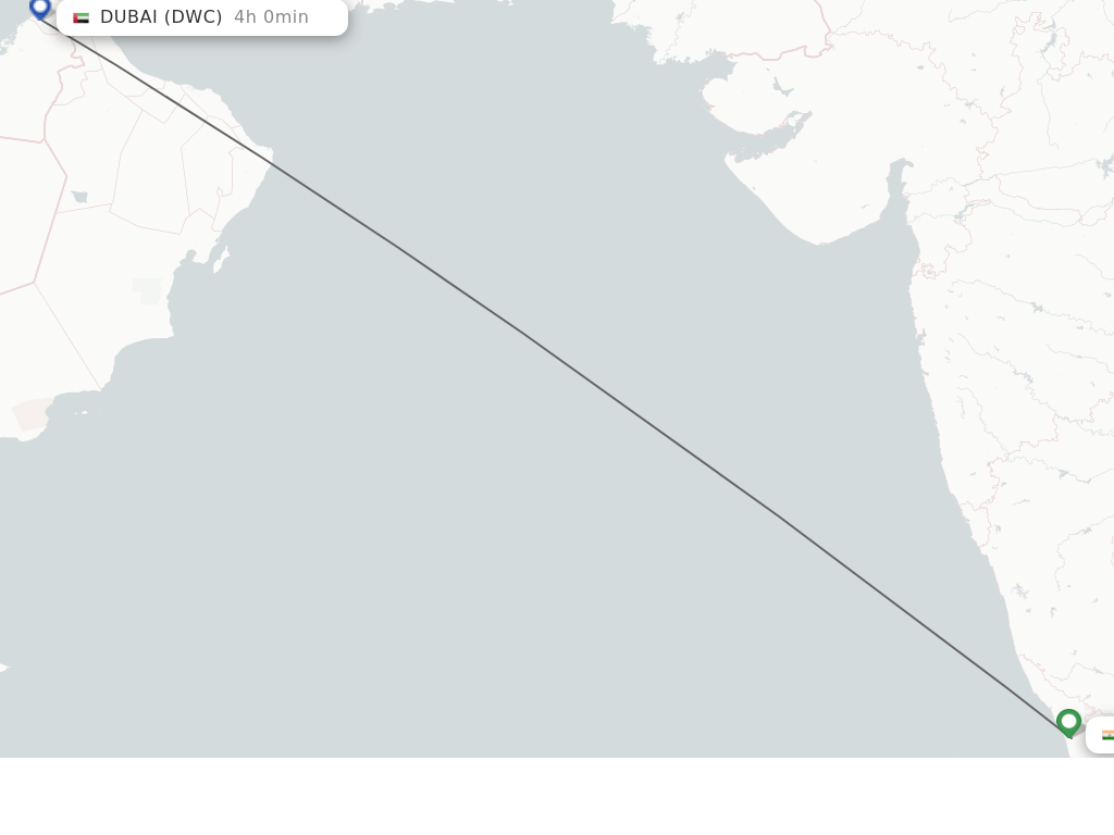 Flights from Dubai to Calicut route map
