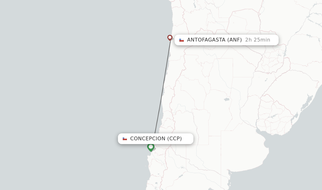 Flights from Concepcion to Antofagasta route map