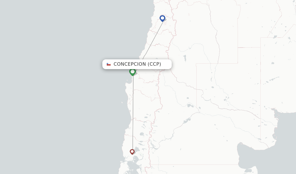 Route map with flights from Concepcion with Sky Airline
