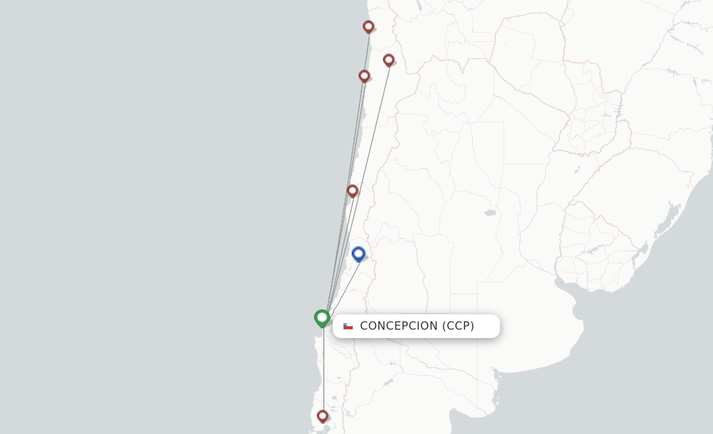 Route map with flights from Concepcion with JetSMART